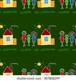 Colorful seamless vector pattern. Green blackboard. Kids drawing style