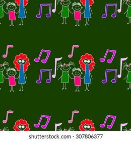 Colorful seamless vector pattern. Green blackboard. Kids drawing style