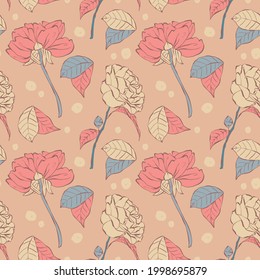 Colorful Seamless Vector Pattern with Hand drawn flowers - for fabrics, clothing, holidays, packaging paper, decoration.