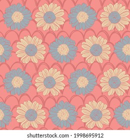 Colorful Seamless Vector Pattern with Hand drawn flowers - for fabrics, clothing, holidays, packaging paper, decoration.