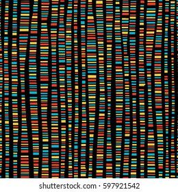 Colorful seamless vector pattern with hand drawn vertical lines on black background. Retro looks, stripes texture. Hipster graphic template background