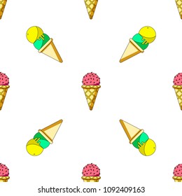 Colorful seamless vector pattern with ice cream in cone.