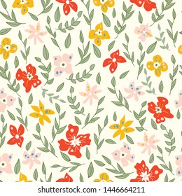 Colorful seamless vector pattern with leaves and florals editable and separable
