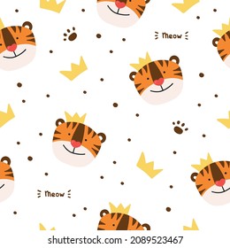 Colorful seamless vector pattern with muzzles of animals