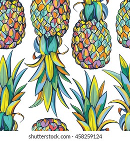 Colorful seamless vector pattern with pineapples