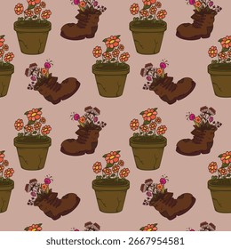 Patrón colorido del Vector inconsútil con las plantas y las flores