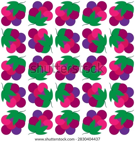 Colorful seamless vector pattern of purple grape bunches with green leaves isolated on white background. Great for wine packaging, kitchen decor, textiles, wallpapers, and graphics