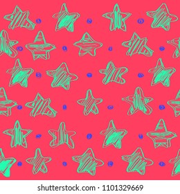 Colorful seamless vector pattern with stars, sketch styles, vector illustration, hand drawing.