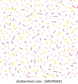 Colorful seamless vector sprinkle pattern. Bakery themed donut, doughnut or cupcake sugar confetti background.
