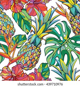 Colorful seamless vector tropical pattern