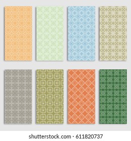 Colorful seamless vertical patterns borders set, repeating line texture. Simple geometric ornaments for banners, cards, invitations. Tribal ethnic backgrounds collection