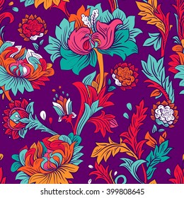 Colorful seamless wallpaper. Flowers pattern. Floral backdrop