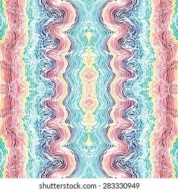 Colorful  seamless waves hand-drawn pattern, waves hair background