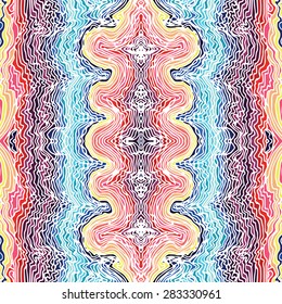 Colorful  seamless waves hand-drawn pattern, waves hair background