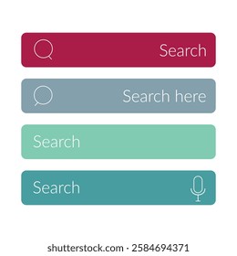 Colorful search bar icons, website search elements.
