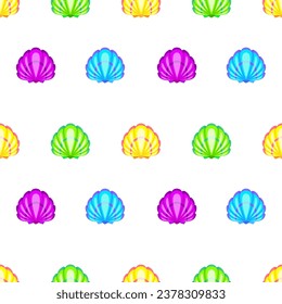 Colorful seashell cartoon seamelss pattern. Vector illustration