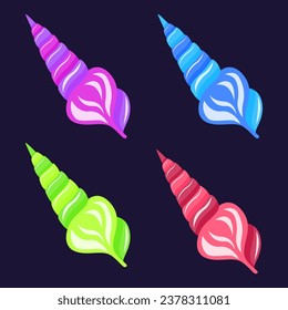 Colorful seashell cartoon set collection on blue background. Vector illustration