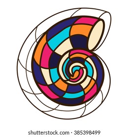 colorful seashell logotype vector spiral illustration. Isolated Object. Spiral shell logo. Art studio logo. Art therapy logo.