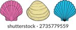 Colorful seashell vector illustration, scallop and clam marine shells ocean nature icons on transparent background
