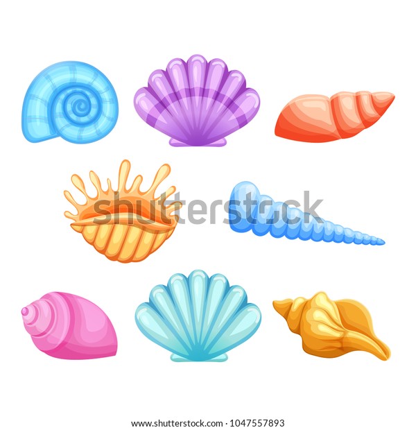 Colorful Seashells Cartoon Style Isolated On Stock Vector (Royalty Free ...