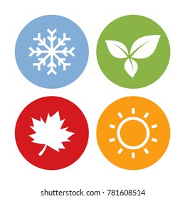 Colorful Season Icons. Winter, Spring, Summer, And Autumn. Vector Illustration Flat Design