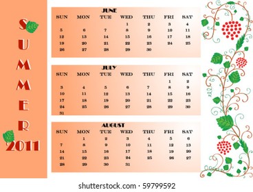 Colorful seasonal calendar for summer 2011, starts from Sunday