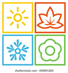 colorful seasons icons set vector, winter, spring, summer, autumn