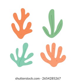 Colorido algas marinhas e coleção de corais em tons de laranja macio, menta e verde, perfeito para design de padrão do oceano, gráficos de aquário, ou temas da vida do mar.