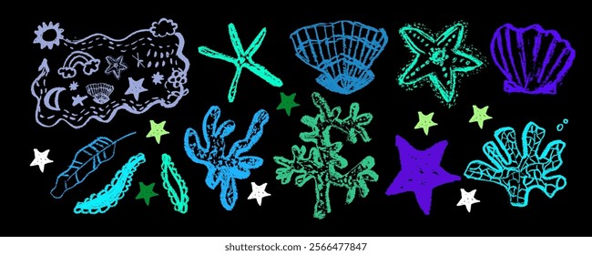 Colorful seaweed and coral vector illustrations - marine life clipart collection 