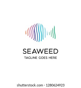 colorful seaweed underwater ocean in fish shape logo icon vector template