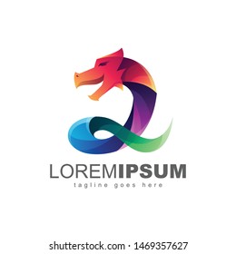Colorful Second Dragon Logo Design Vector