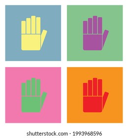 Colorful sef of hand vector icon. Stop and and no entry prohibition gesture sign. Mouse cursor symbol. Isolated on white background.