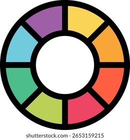 Colorful Segmented Circle Graphic Icon with Diverse Hues