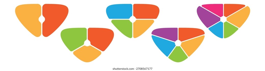 Conjunto de infografía de gráfico triangular invertido segmentado colorido para datos comerciales, diapositivas de presentación o informes de marketing