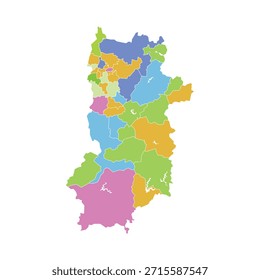 Mapa colorido segmentado da prefeitura de Nara exibindo divisões administrativas para projetos detalhados