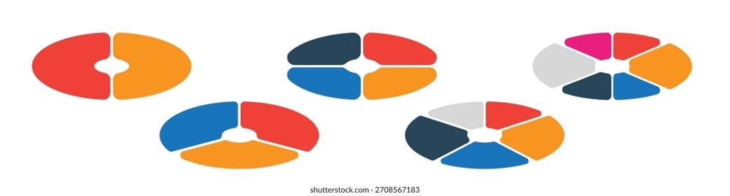 Colorido gráfico circular segmentado e infografía de donas para datos comerciales, diapositivas de presentación o informes de marketing