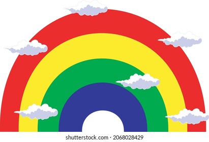 colorful semi-circle, like a rainbow with a row of white clouds