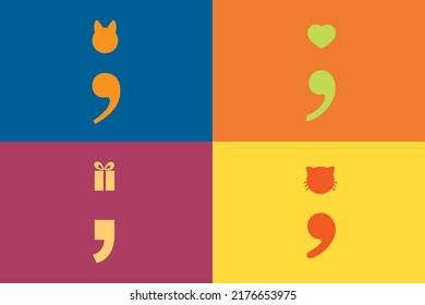 Colorful Semicolon, Cute Depressed Patient Symbol To Encourage Everyone, Cat Dog Gift And Heart Icon