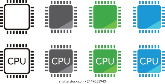 Colorful semiconductor icon set with CPU word