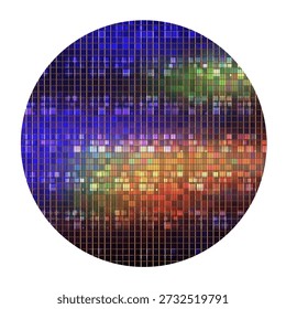 Colorful Semiconductor Silicon Wafer with Microchip Grid Pattern Representing Advanced Chip Manufacturing and Microelectronics Technology