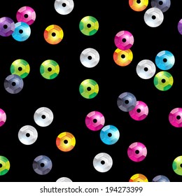 Colorful sequins seamless pattern - black background.