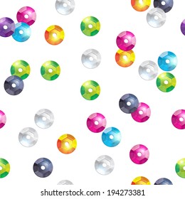 Colorful sequins seamless pattern - white background.