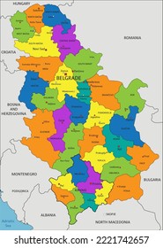 Colorful Serbia political map with clearly labeled, separated layers. Vector illustration.