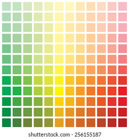 Colorful series of squares or pixels in various colors from light to dark shades