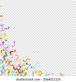 Colorful Serpentine. Holiday Foil Streamers Ribbons. Confetti Star Falling on Transparent Background. Party, Birthday Vector Template. Carnival Serpentine. Celebration Elements. Bright Festive Tinsel.
