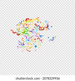 Colorful Serpentine. Holiday Foil Streamers Ribbons. Confetti Star Falling on Transparent Background. Party, Birthday Vector Template. Carnival Serpentine. Celebration Elements. Bright Festive Tinsel.