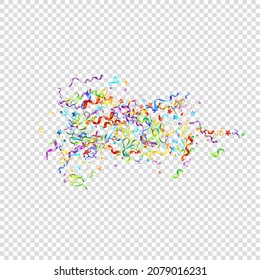 Colorful Serpentine. Holiday Foil Streamers Ribbons. Confetti Star Falling on Transparent Background. Party, Birthday Vector Template. Sparkle Serpentine. Celebration Elements. Bright Festive Tinsel.