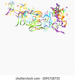 Colorful Serpentine. Holiday Foil Streamers Ribbons. Confetti Star Falling on Transparent Background. Party, Birthday Vector Template. Carnival Serpentine. Celebration Elements. Bright Festive Tinsel.