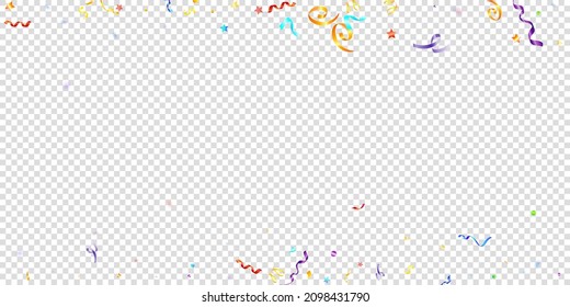 Colorful Serpentine. Holiday Foil Streamers Ribbons. Confetti Star Falling on Transparent Background. Party, Birthday Vector Template. Carnival Serpentine. Celebration Elements. Bright Festive Tinsel.