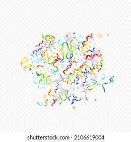 Colorful Serpentine. Holiday Foil Streamers Ribbons. Confetti Star Falling on Transparent Background. Party, Birthday Vector Template. Carnival Serpentine. Celebration Elements. Bright Festive Tinsel.
